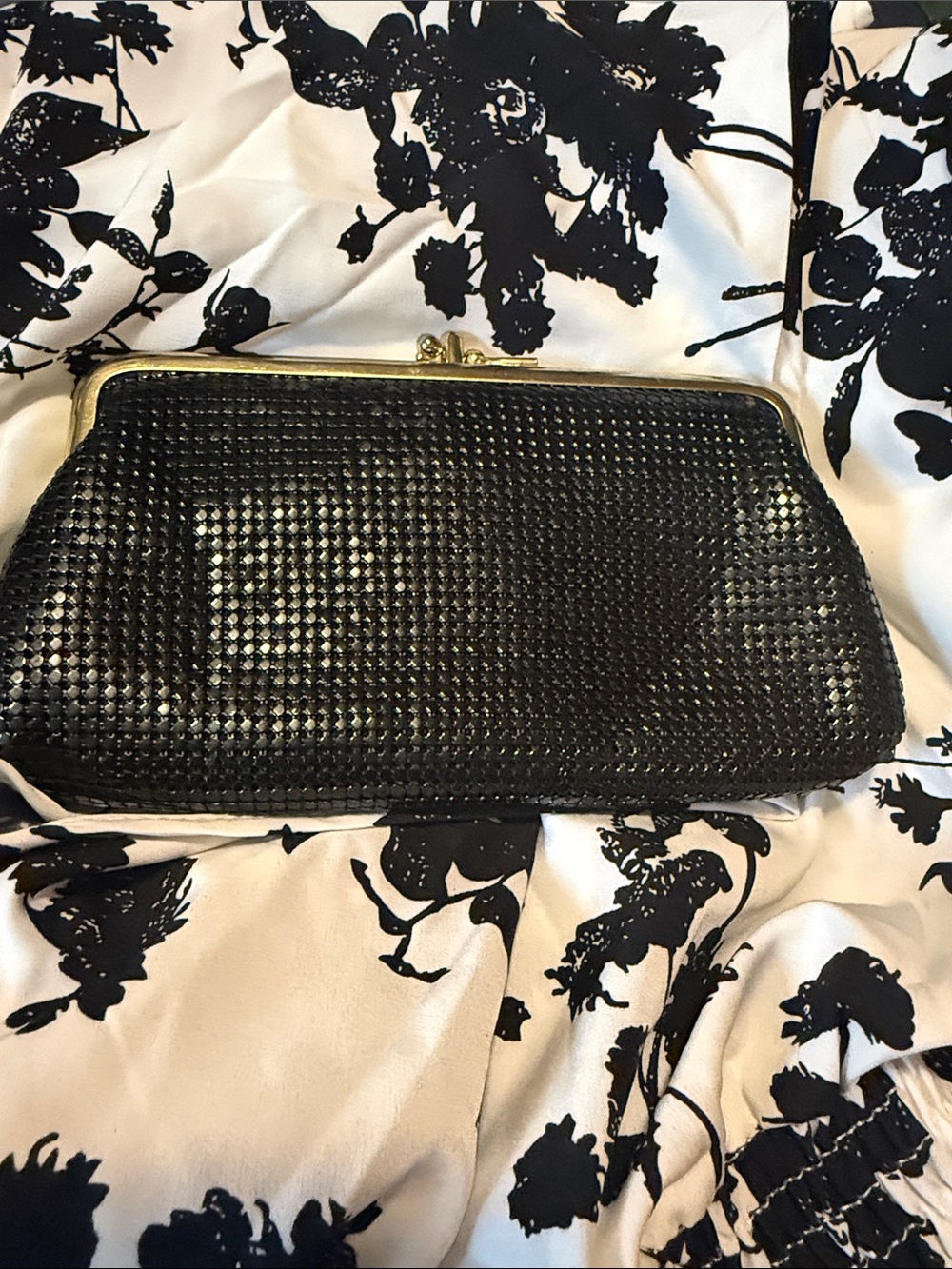 Whiting & Davis Black Mesh Clutch with Gold Frame